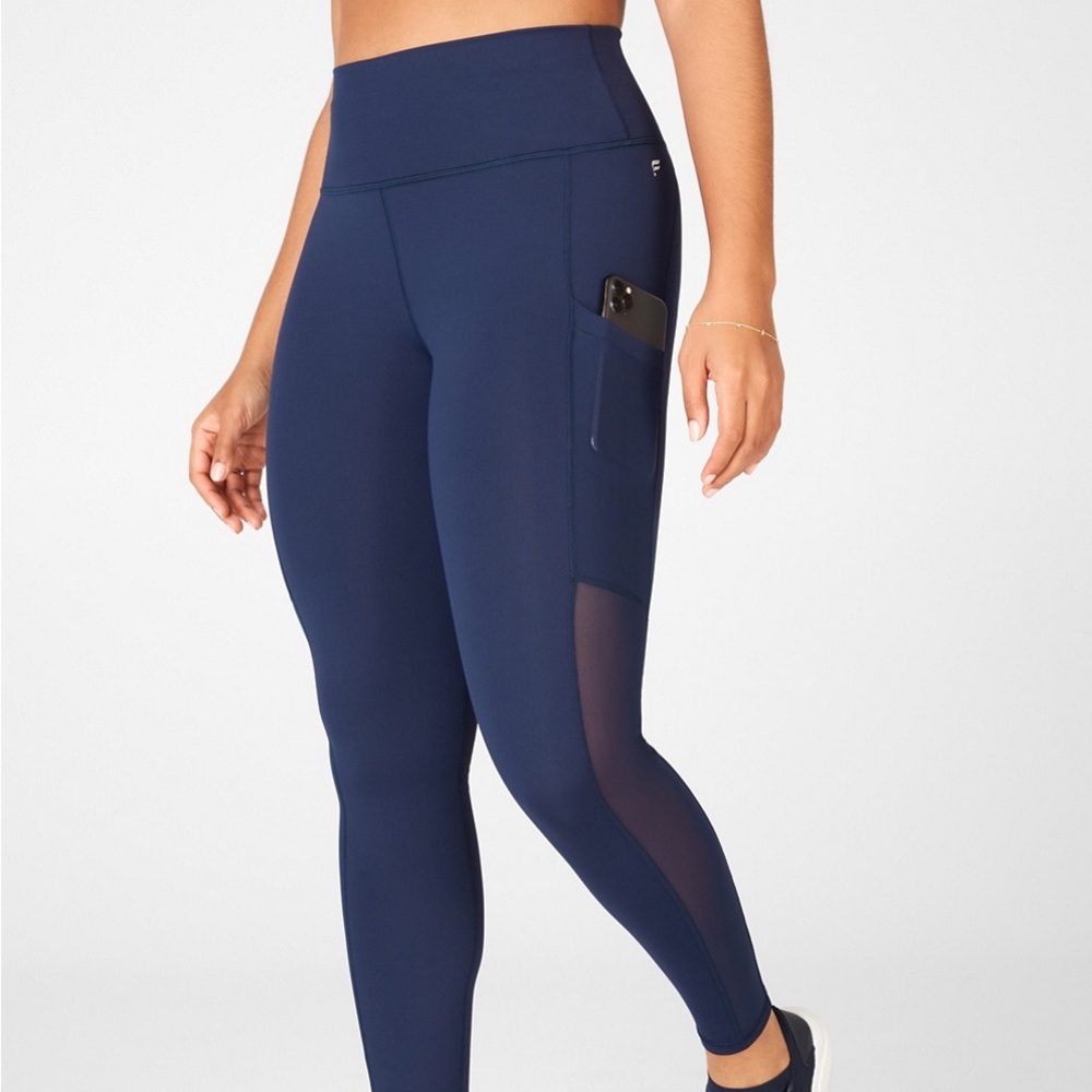 Navy Fabletics On-The-Go PowerHold® High-Waisted Mesh Legging (Size S)